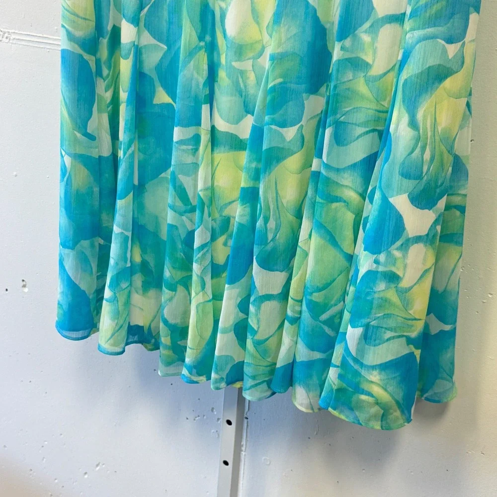 Ruby Rd. Boho Watercolor Floral Pleated Knee Length Mini Skirt Plus Size 1X Blue